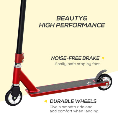 HOMCOM Stunt Scooter, 360° Entry Level Tricks Scooter w/ Lightweight Aluminium Deck and ABEC 7 Bearing, For Age 14+ Beginners, Red 