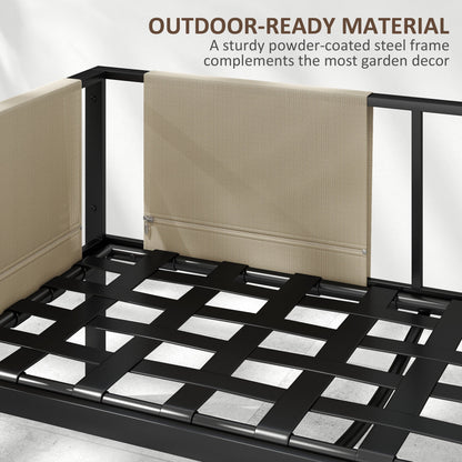 Outsunny 5 Seater Garden Corner Sofa Set, 4 Pieces Metal Garden Furniture Set with Loveseats, Glass Top Coffee Table, Breathable Mesh Pocket, Outdoor Conversation Furniture with Cushions, Khaki 