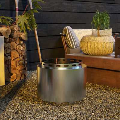 Outsunny Smokeless Fire Pit, 48.5cm Portable Wood Burning Firepit with Poker for Garden Camping Bonfire Party, Stainless Steel, Silver 