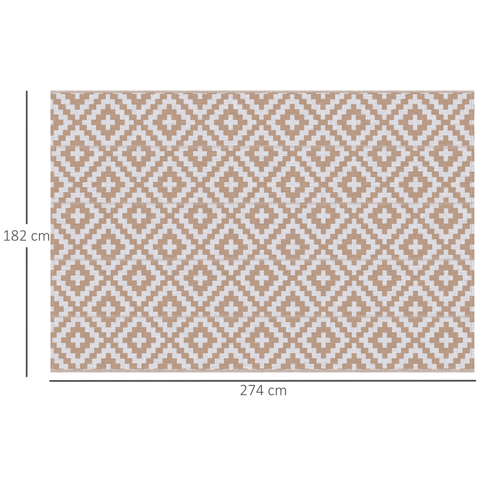 Outsunny Reversible Outdoor RV Rug, Patio Floor Mat, 274 x 182 cm Plastic Straw Rug for Garden, terrace, Beach, Camping, Coffee & White 