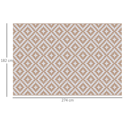 Outsunny Reversible Outdoor RV Rug, Patio Floor Mat, 274 x 182 cm Plastic Straw Rug for Garden, terrace, Beach, Camping, Coffee & White 