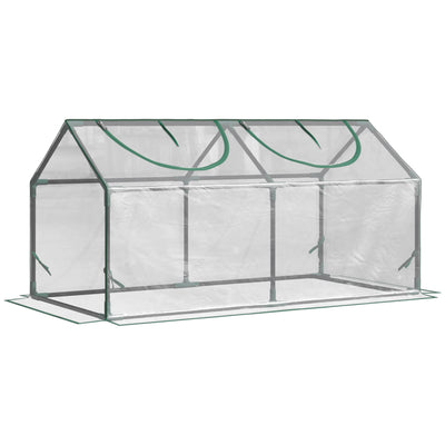 Outsunny Mini Greenhouse Portable Flower Planter Vegetable Grow House for Garden Backyard with Zipped Windows, 120 x 60 x 60 cm, Clear 