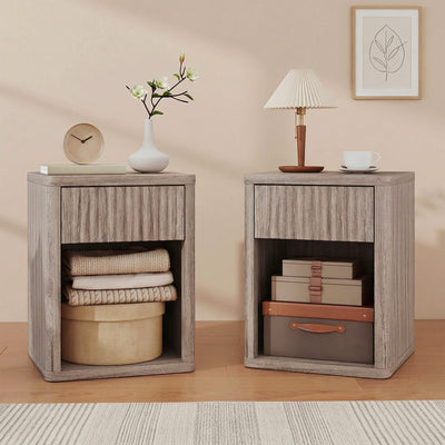 HOMCOM Modern Bedside Table Set of 2, Bedside Cabinet with Drawer and Open Shelf, Side End Table, Nightstand for Bedroom, Oak 