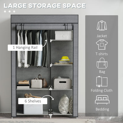 HOMCOM Rail and Six Shelf Fabric Wardrobe - Dark Grey 
