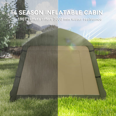Outsunny Inflatable Camping Tent w/ Hand Pump, Easy Setup 1/2 Person Blow Up Tent Waterproof 190T Taffeta w/ Mesh Windows, Doors and Carry Bag, Brown 