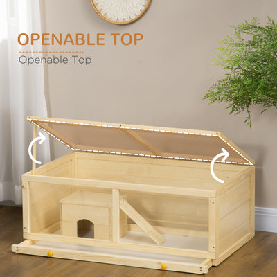 PawHut Wooden Hamster Cage with Sliding Tray, Openable Top, Hut for Syrian Hamsters, Natural Wood 