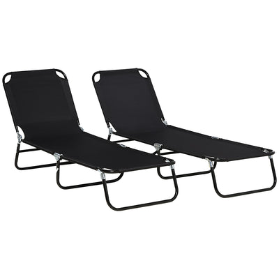 Outsunny Set of Two Metal Frame Folding Sun Loungers - Black 