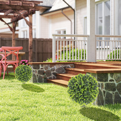 HOMCOM Set of 2 40 cm Artificial Boxwood Topiary Ball Bush with Integrated Ground Stake, Indoor Outdoor UV Resistant Faux Greenery, Faux Plants for Garden, Porch, Balcony