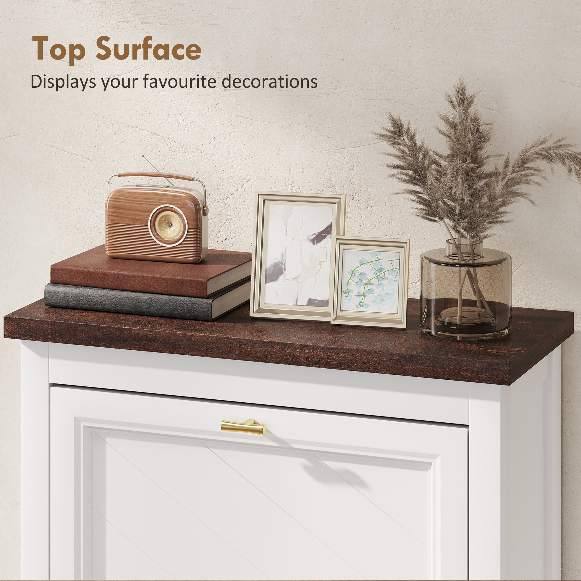 HOMCOM Shoe Cabinet with 2 Flip Drawers, Farmhouse Narrow Shoe Storage Cabinet with Adjustable Shelves, White 
