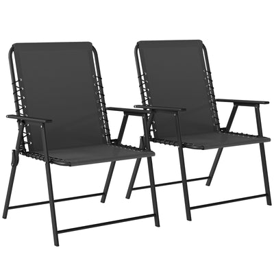 Outsunny Folding Garden Chairs Set of 2, Outdoor Dining Chairs with Wide Texteline Seat, High Back and Armrests, Black 