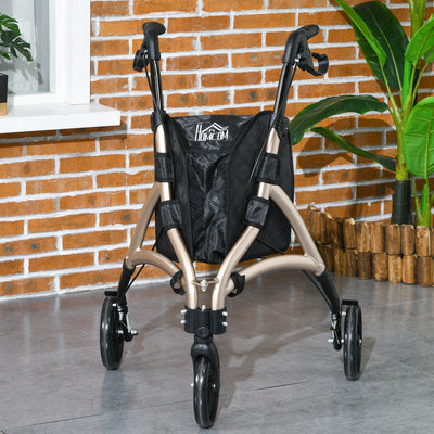 HOMCOM 3 Wheel Rollator, Lightweight Aluminium Tri Walker with Adjustable Handle, Storage Bag and Dual Brakes, Folding Mobility Walking Aid for Elderly, Handicapped, 5.3kg, Gold Tone 