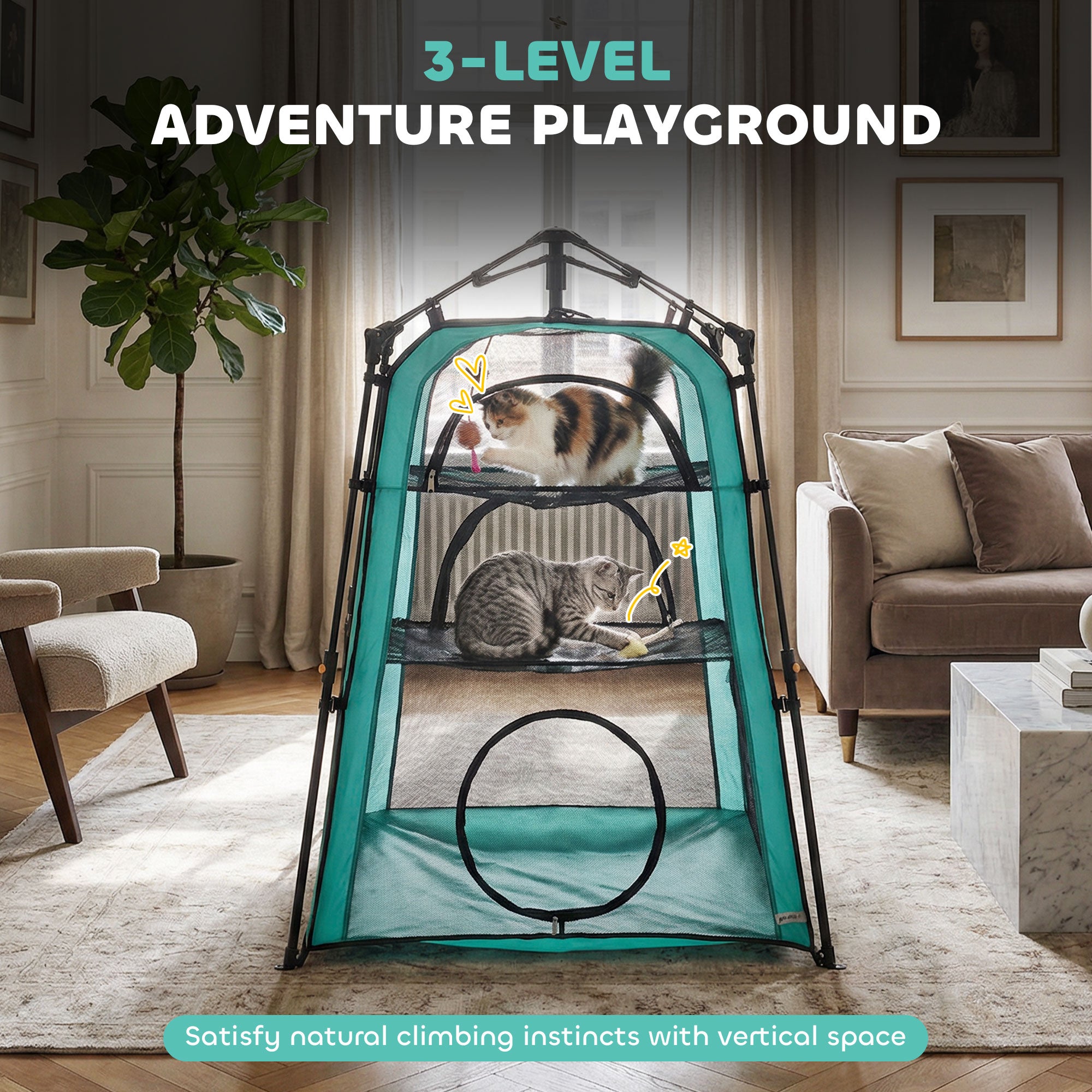 PawHut Cat Tent, 3-Tier Portable Pet Tent for Indoor Outdoor, Cat House with Multi-Door, Carry Bag, Breathable Mesh 