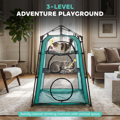 PawHut Cat Tent, 3-Tier Portable Pet Tent for Indoor Outdoor, Cat House with Multi-Door, Carry Bag, Breathable Mesh 