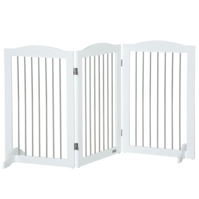 PawHut Foldable Dog Gate, Freestanding Pet Gate, with Two Support Feet, for Staircases, Hallways, Doorways - White 