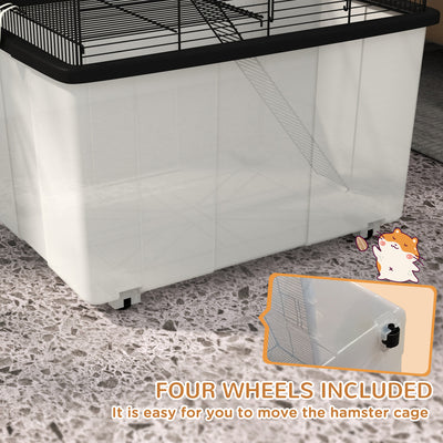 PawHut Two-Tier Gerbil Cage, Hamster Cage for Dwarf Hamster, Syrian Hamster w/ Wheels, Deep Bottom, Food Dish, Water Bottle 