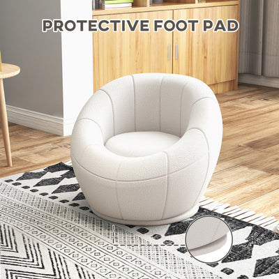 HOMCOM Modern Accent Chair, Swivel Upholstered Armchair for Living Room, Bedroom, Home Office, White 
