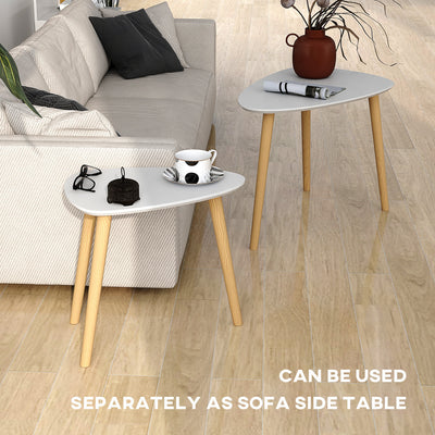 HOMCOM Nesting Coffee Table, Set of 2 Side Tables, Stacking End Tables with Solid Wood Legs, for Living Room Bedroom, Light Grey 