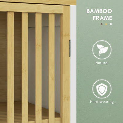 HOMCOM Bamboo-Blend Retro Cut-Out Bathroom Storage Unit, with Cupboard 