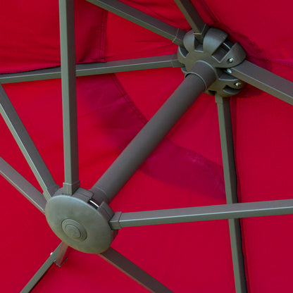 Outsunny 4.6M Sun Umbrella Canopy Double-sided Crank Sun Shade w/ Cross Base Wine Red 