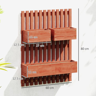 Outsunny Wall-mounted Wooden Garden Planters with Trellis, Drainage Holes and 3 Planter Boxes for Patio, Brown 