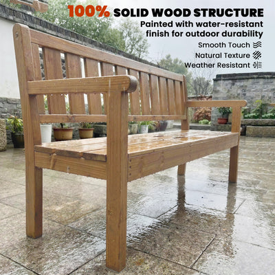 Outsunny Wooden Garden Bench with Liftable Table & Shelf, 2-3-Seater Outdoor Loveseat with Fir Wood Frame, Teak 