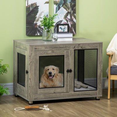 PawHut 2-in-1 Dog Cage & Side Table, with Two Doors, Cushion, for Large Dogs 