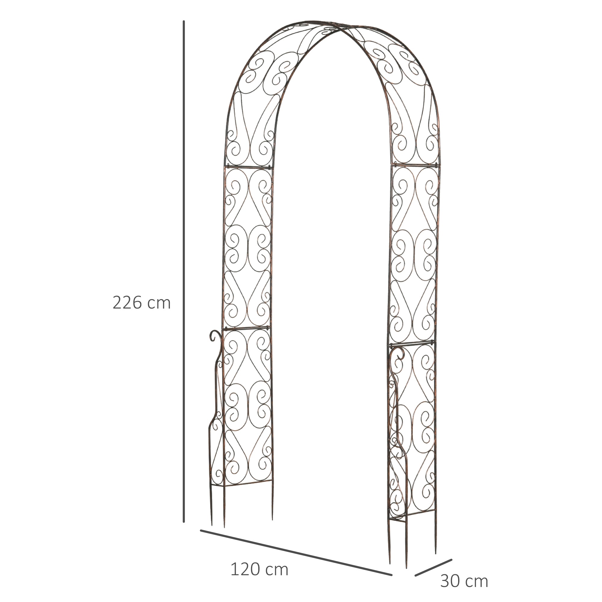 Outsunny Metal Garden Arch Trellis, Decorative Arbour Archway for Walkway Path Ceremony Wedding Party, 120 x 30 x 226cm 