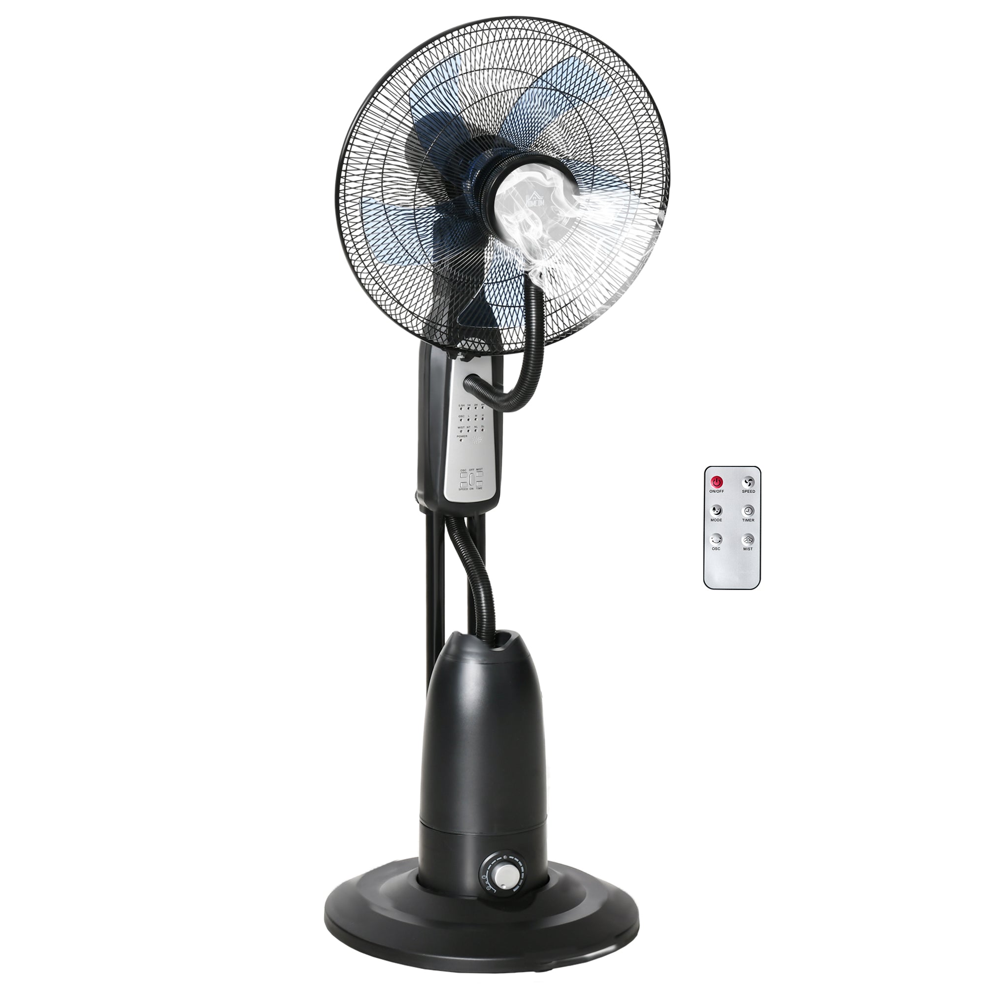 HOMCOM 18" Pedestal Fan with Water Mist Spray, Humidifying Misting Fan, Standing Fan with 3 Speeds, 2.8L Water Tank, Timer and Remote, Black 