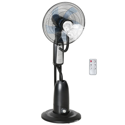 HOMCOM 18" Pedestal Fan with Water Mist Spray, Humidifying Misting Fan, Standing Fan with 3 Speeds, 2.8L Water Tank, Timer and Remote, Black 