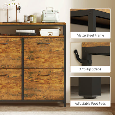 HOMCOM Shoe Storage Cabinet with 4 Flip Drawers and Open Shelf - Rustic Brown 