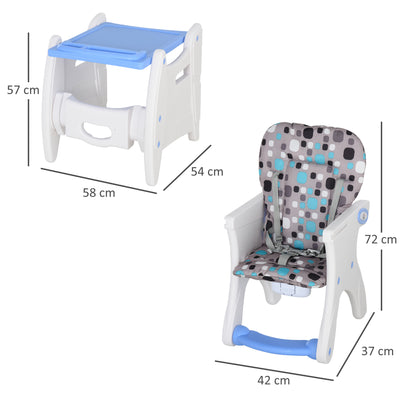 HOMCOM 2 in 1 Convertible Baby High Chair Toddler Table Chair Infant Feeding Seat Removable Food Tray Safety Harness Blue 