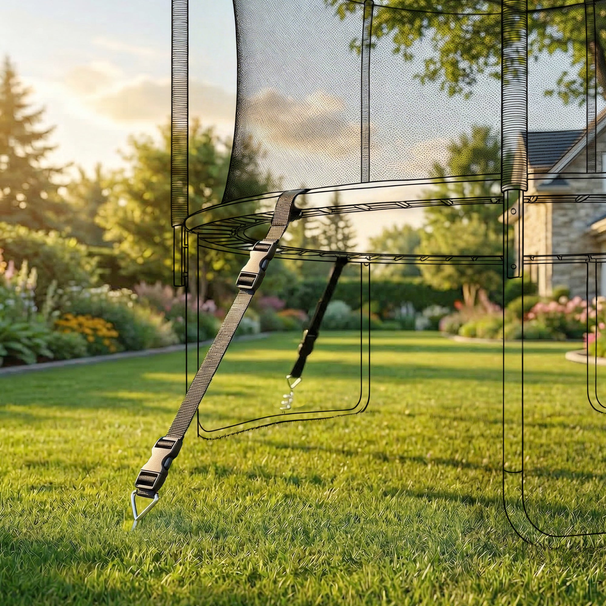SPORTNOW 4Pcs Trampoline Anchor Kit, 32 cm Galvanised Trampoline Stakes, Spiral Ground Anchors with Triangle Head, Straps 