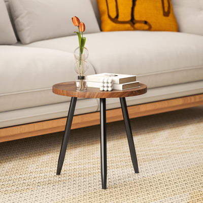 HOMCOM Modern Round Coffee Table with Steel Frame for Small Space, Sofa Beside, Living Room, Bedroom, Chestnut Wood Effect 