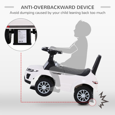 HOMCOM 3-in-1 Ride On Car Foot To Floor Slider Toddler w/ Horn Steering Wheel NO POWER Manual Under Seat Storage Safe Design for 1-3 Year Old White 