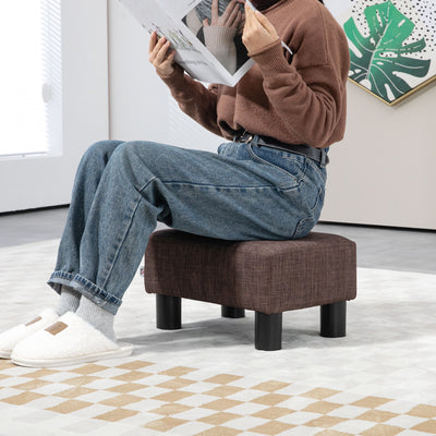 HOMCOM Linen Fabric Footstool Ottoman Cube with 4 Plastic Legs, Brown 