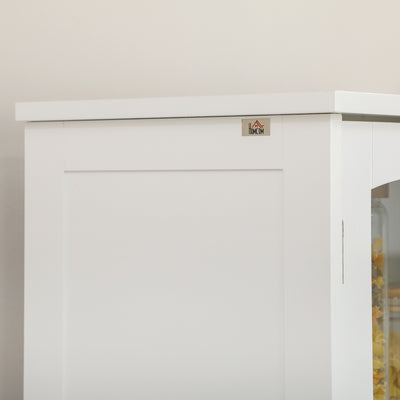 HOMCOM Kitchen Cupboard, Freestanding Storage Cabinet with 2 Adjustable Shelves, Drawer and Glass Door for Living Room, Dining Room, 160cm, White 