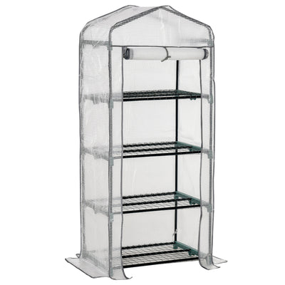 Outsunny 4 Tiers Mini Portable Greenhouse Compact Plant Grow Shed Metal Frame PE Cover 160H x 70L x 50Wcm 