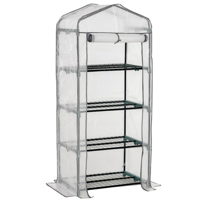 Outsunny 4 Tiers Mini Portable Greenhouse Compact Plant Grow Shed Metal Frame PE Cover 160H x 70L x 50Wcm 