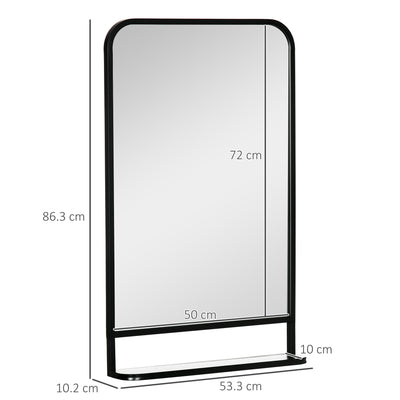 HOMCOM Modern Square Wall Mirror with Storage Shelf, 86 x 53 Mirrors for Living Room, Bedroom, Black 