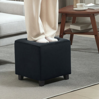 HOMCOM Velvet-Feel Square Ottoman - Grey 