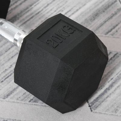HOMCOM 20KG Single Rubber Hex Dumbbell Portable Hand Weights Dumbbell Home Gym 