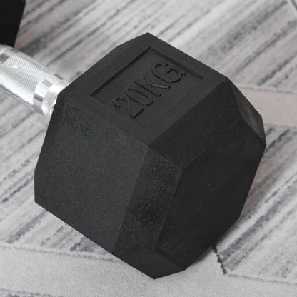 HOMCOM 20KG Single Rubber Hex Dumbbell Portable Hand Weights Dumbbell Home Gym 