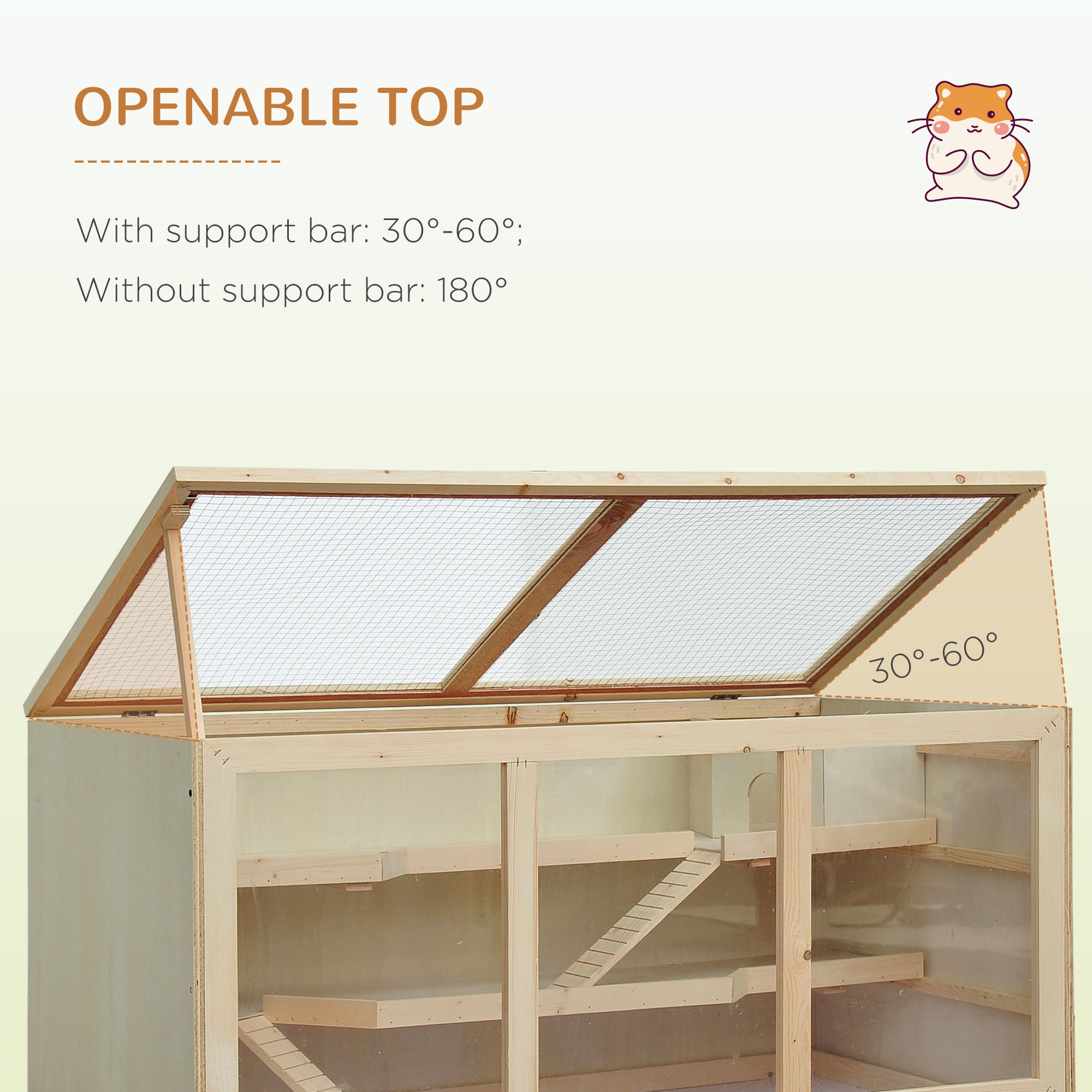 PawHut Wooden Hamster Cage, Small Animals Hutch with Tray, Openable Top, Exercise Play House Pen, 115L x 57W x 55Hcm, Natural 