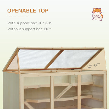 PawHut Wooden Hamster Cage, Small Animals Hutch with Tray, Openable Top, Exercise Play House Pen, 115L x 57W x 55Hcm, Natural 