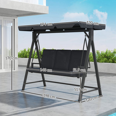 Outsunny Three-Seater Garden Swing Bench, with Adjustable Canopy - Dark Grey 