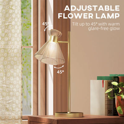 HOMCOM Modern Table Lamp, Bedside Lamp with Adjustable Flower-Shaped Head and E27 Socket for Living Room Bedroom Study, Bulb Not Included, Gold Tone 
