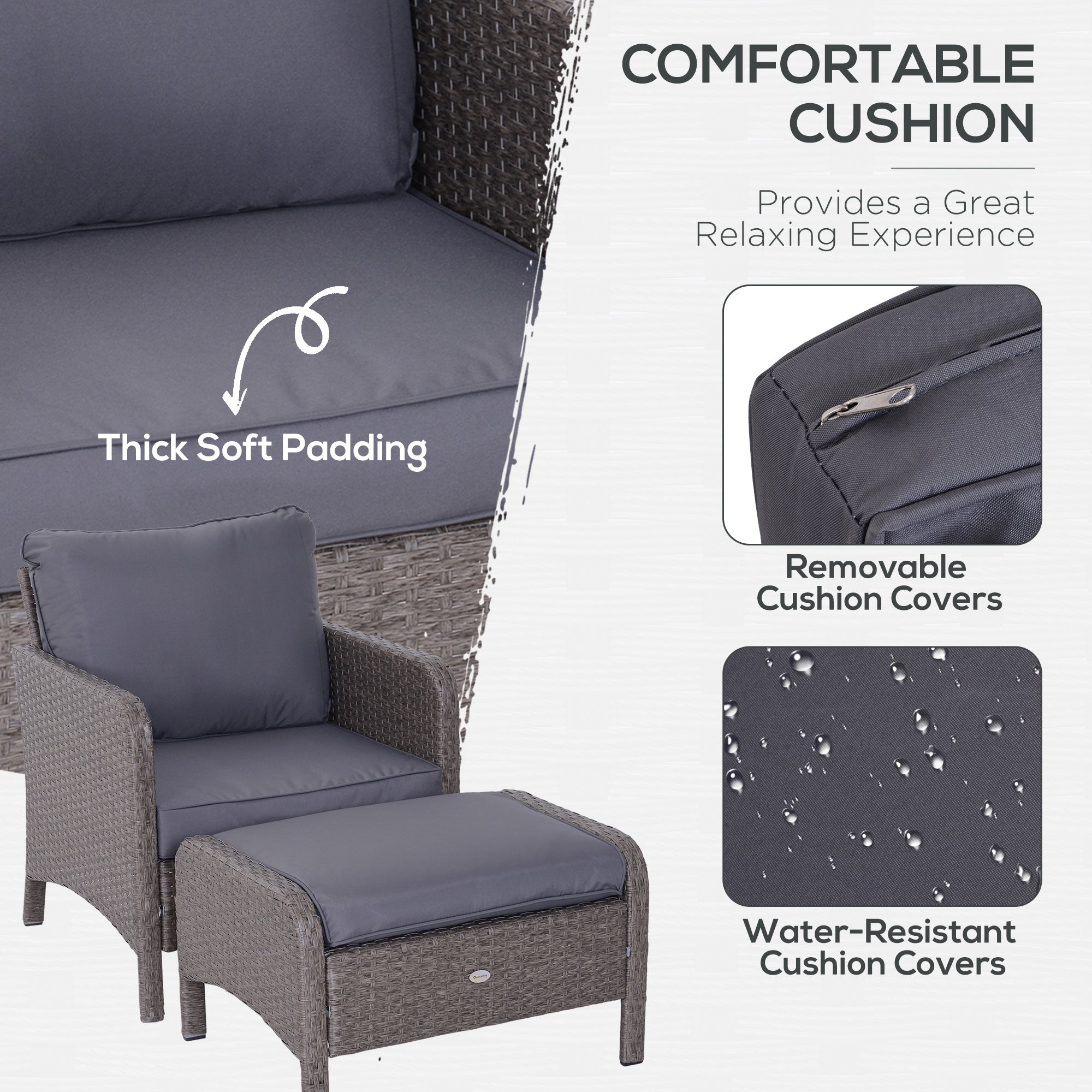 Outsunny 2-Seater Rattan Furniture Set, Steel Frame-Grey 