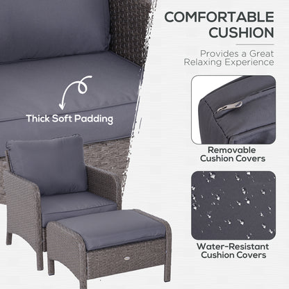 Outsunny 2-Seater Rattan Furniture Set, Steel Frame-Grey 