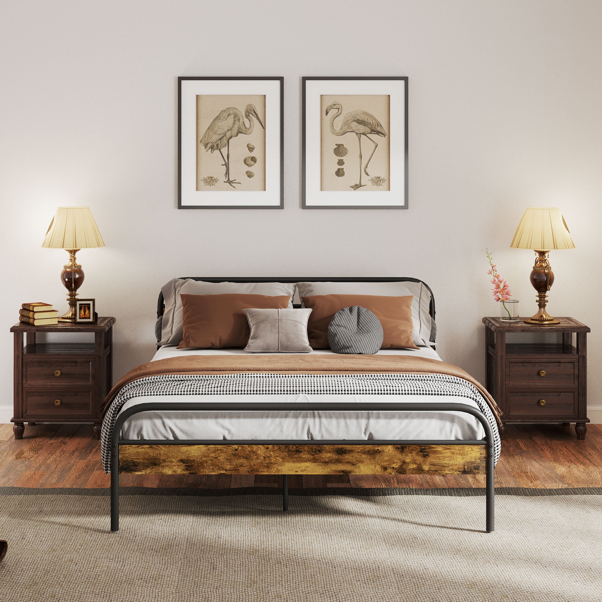 HOMCOM Industrial-Style King Bed Frame - Black/Brown 