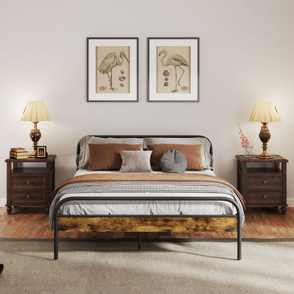 HOMCOM Industrial-Style King Bed Frame - Black/Brown 